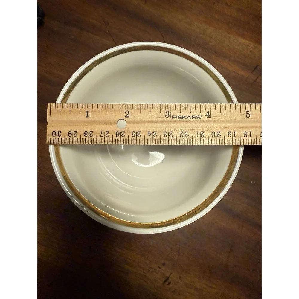VTG Riga Porcelain Latvia Tea/Dessert Bowl With Orange & Black Ornament gold Rim